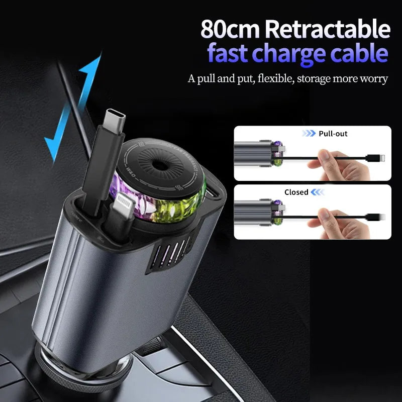 5-in-1 Aromatherapy Car Charger for iOS and Android with Starry Roof Light and Odor Eliminator